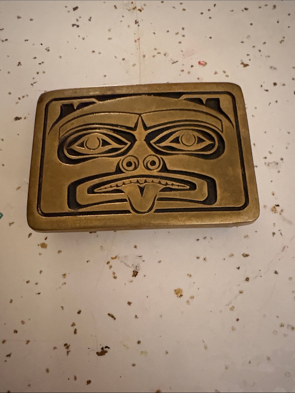 Decorative Brass Tribal Motif Belt Buckle. Raoul 1997